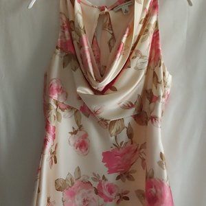 BANANA REPUBLIC TANK TOP DRAPE NECK SIDE ZIP 100% SILK FLORAL LINED